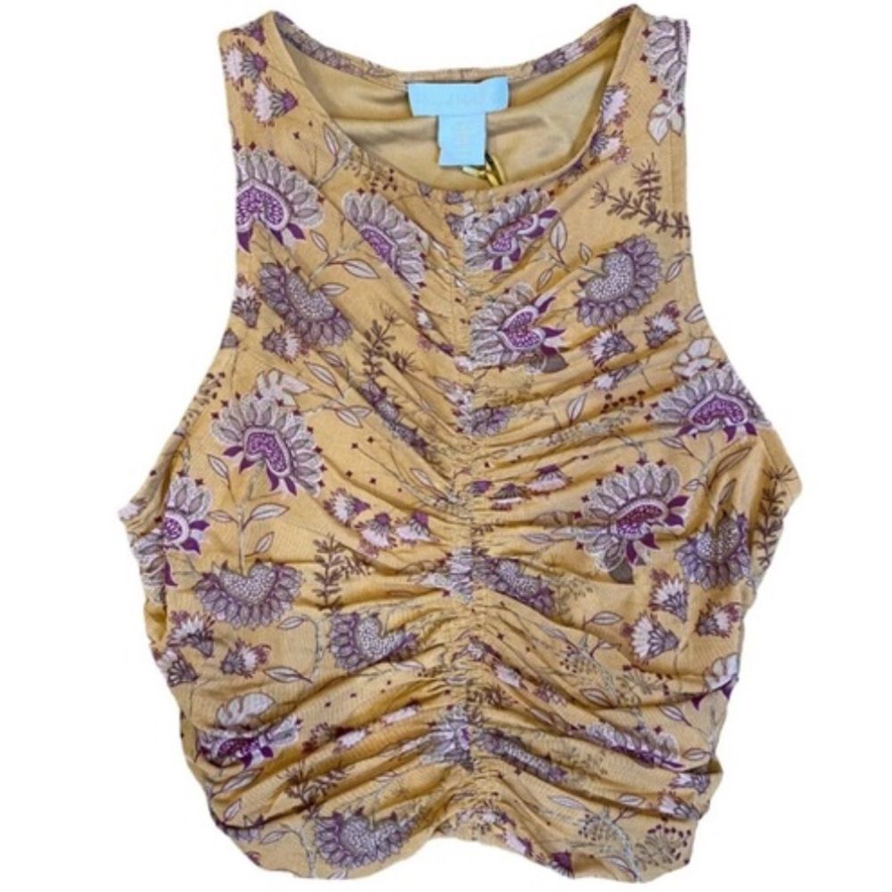 House of Harlow 1960 Purple Floral Ruched Crop Top large